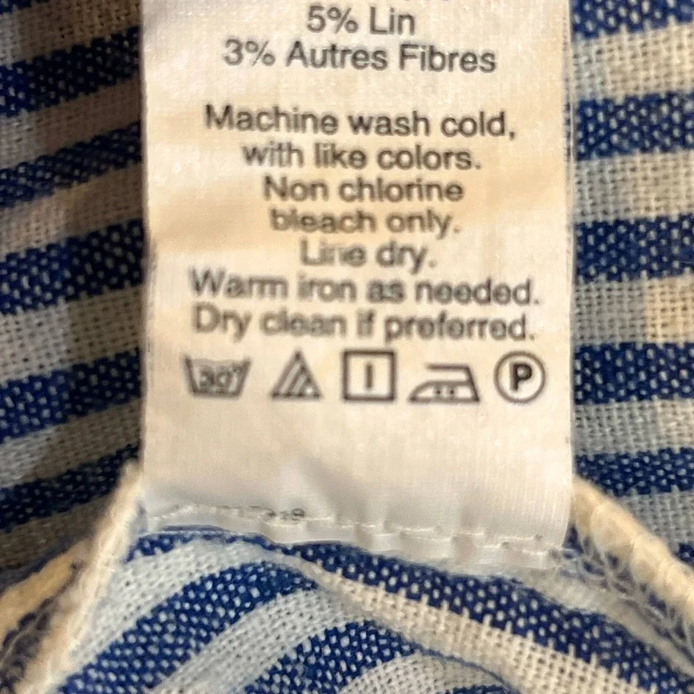 J.Crew Striped Linen Blend Cold Shoulder Ruffle Blouse Blue White Womens Size 00